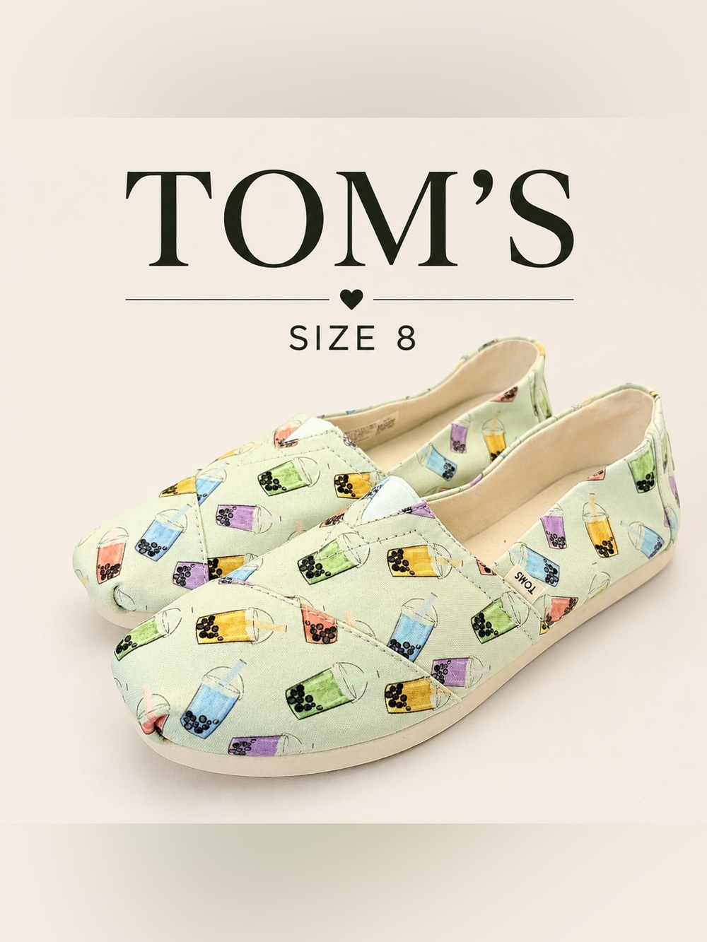 TOMS Bubble Tea Print Alpargata Slip-On Flats Women’s Size 8W